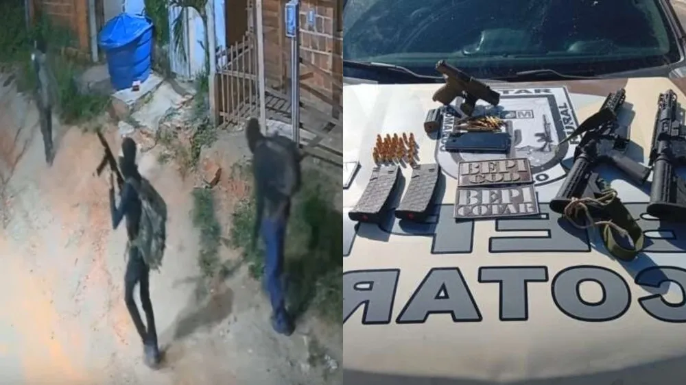 Criminosos são filmados andando com fuzis em rua na Grande Fortaleza