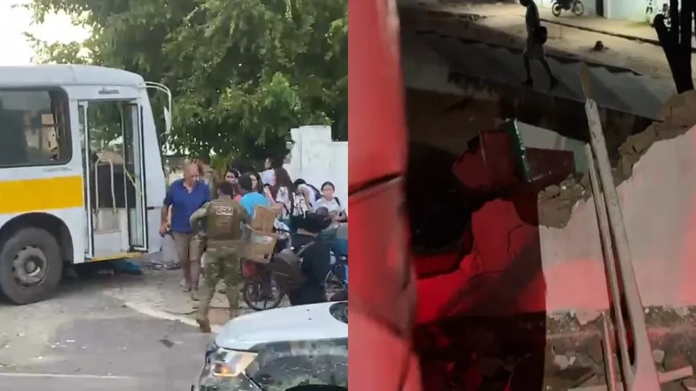 Ônibus desgovernado atropela pessoas e derruba muro de escola no Ceará 